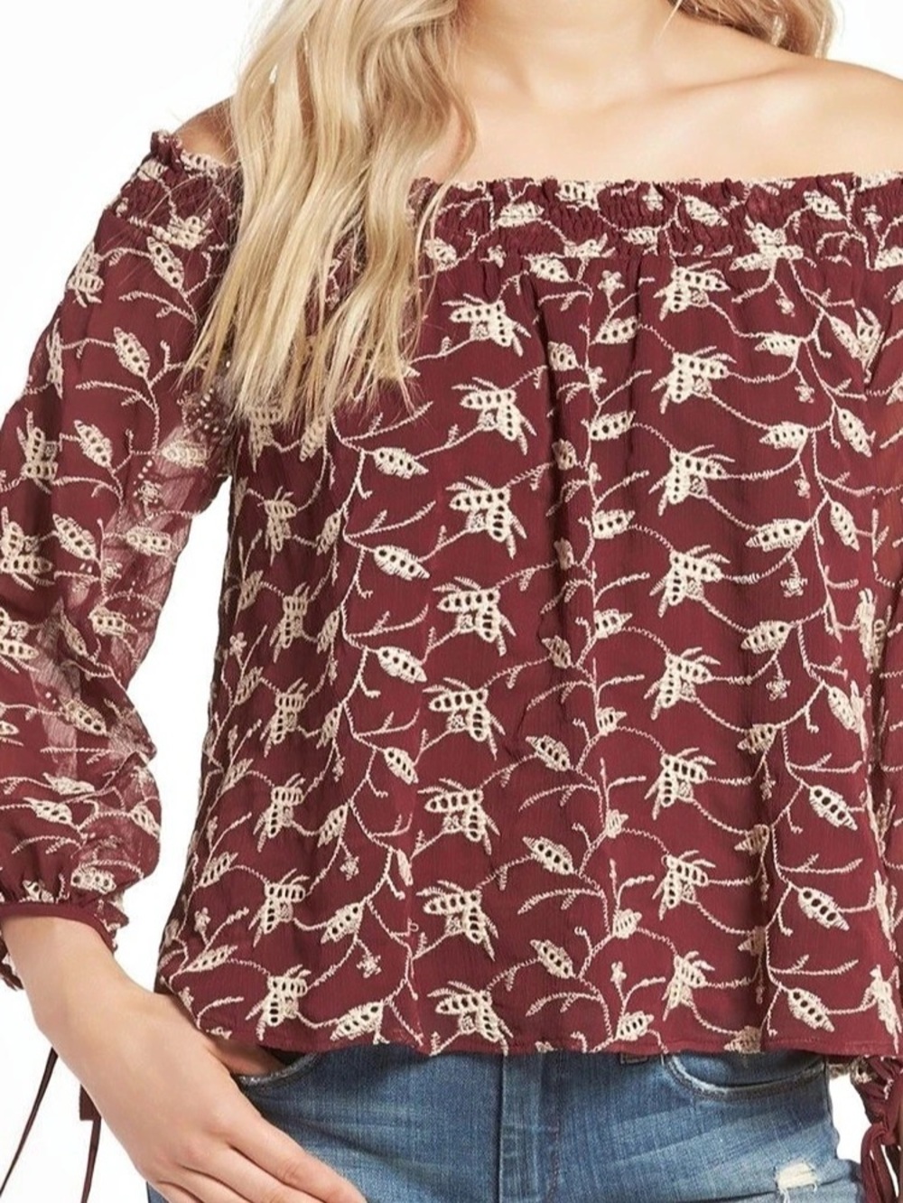 ASTR the Label Embroidered Off the Shoulder Blouse